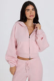 Soft Knit Zip Up Cropped Hoodie in Soft Pink