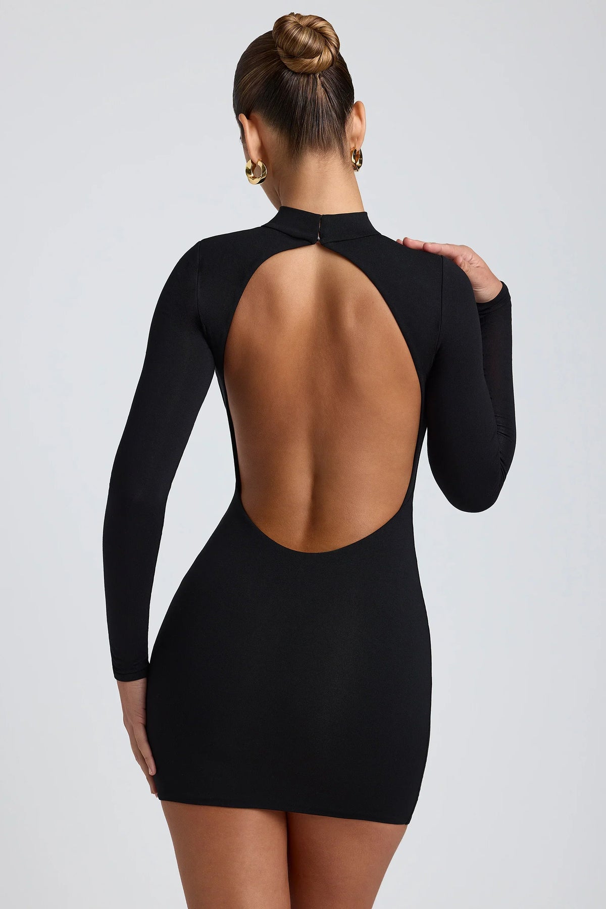 Modal Open Back Long Sleeve Mini Dress in Black