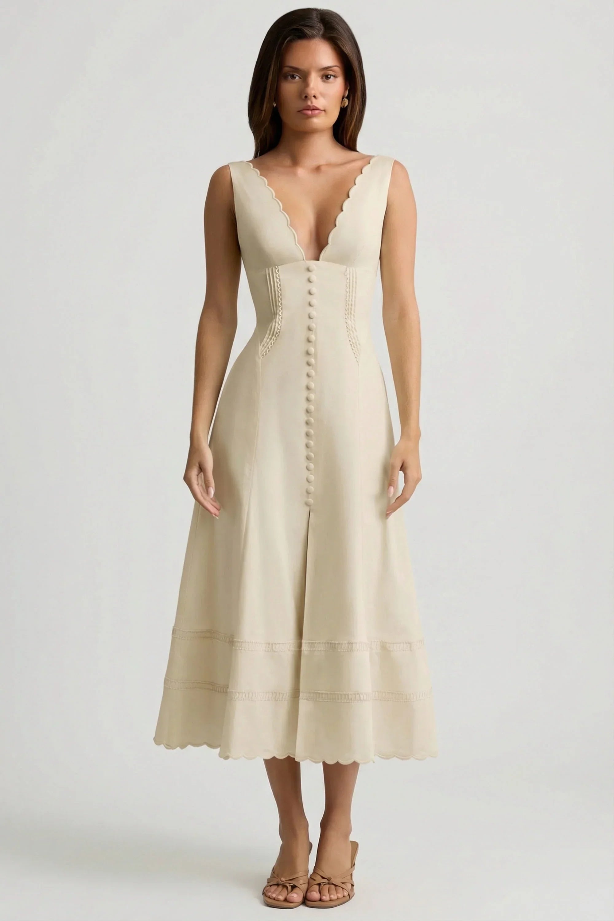 Cotton Poplin A Line Midaxi Dress in Ivory