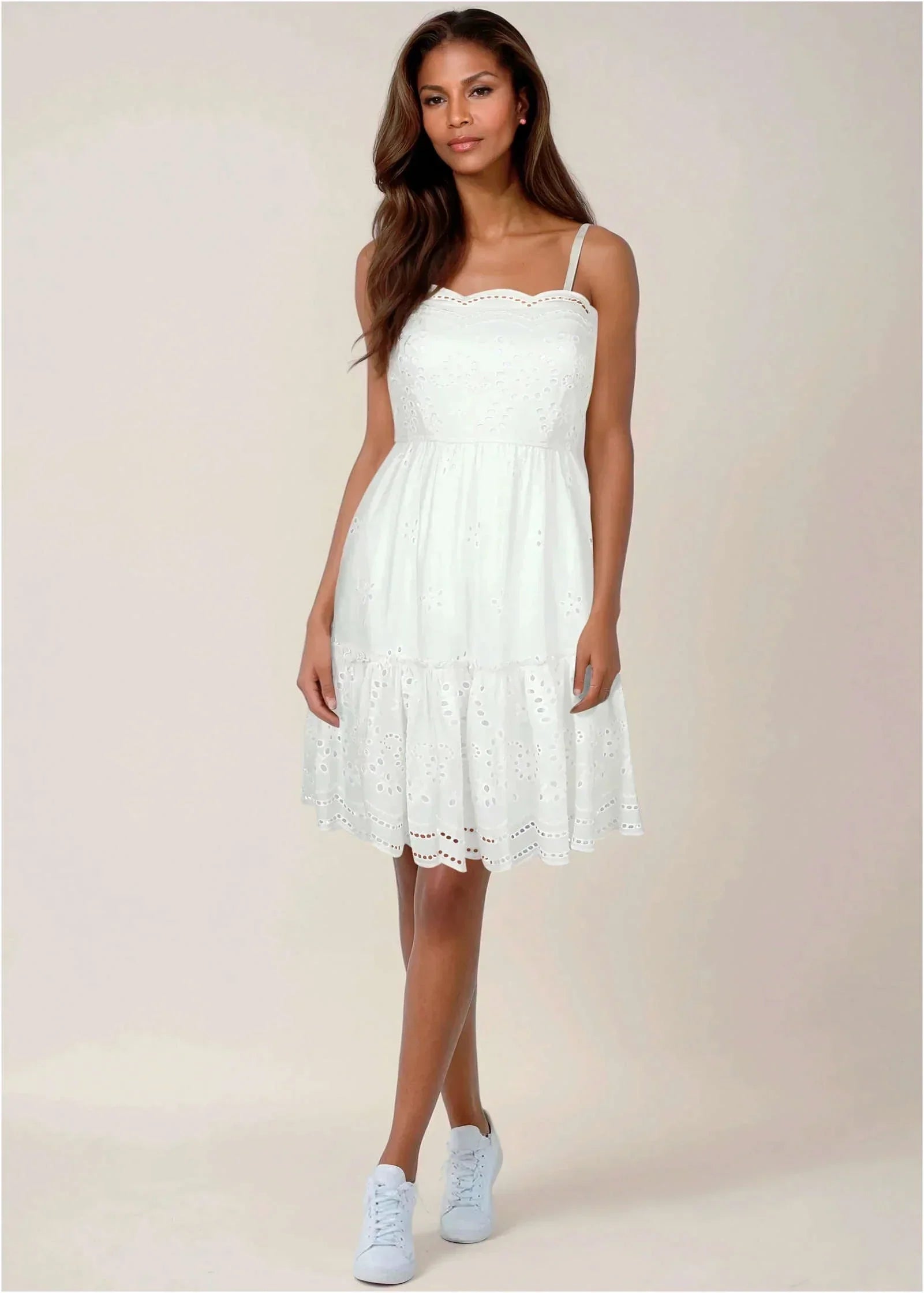 Spaghetti Strap Eyelet Mini White