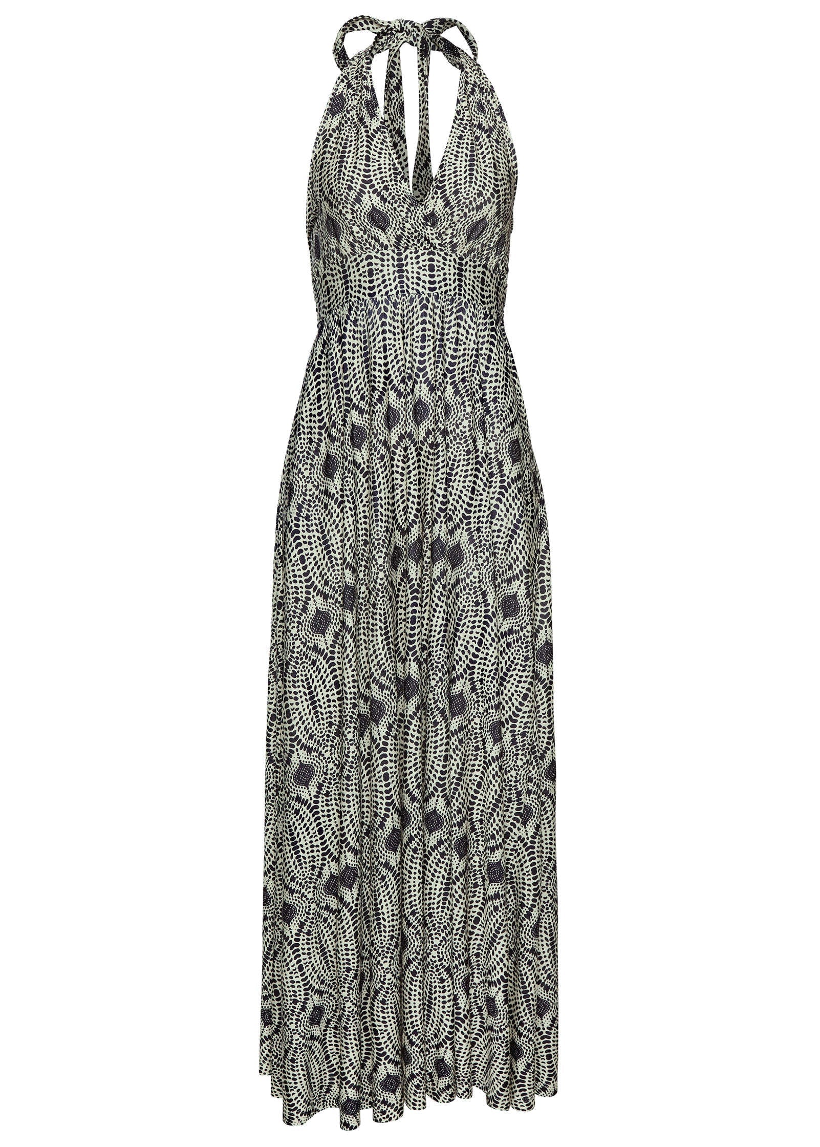 Print Halter Maxi Dress Navy Tan