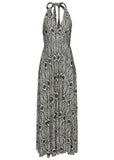 Print Halter Maxi Dress Navy Tan