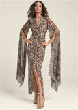 Exaggerated Sleeve Dress Brown Multi