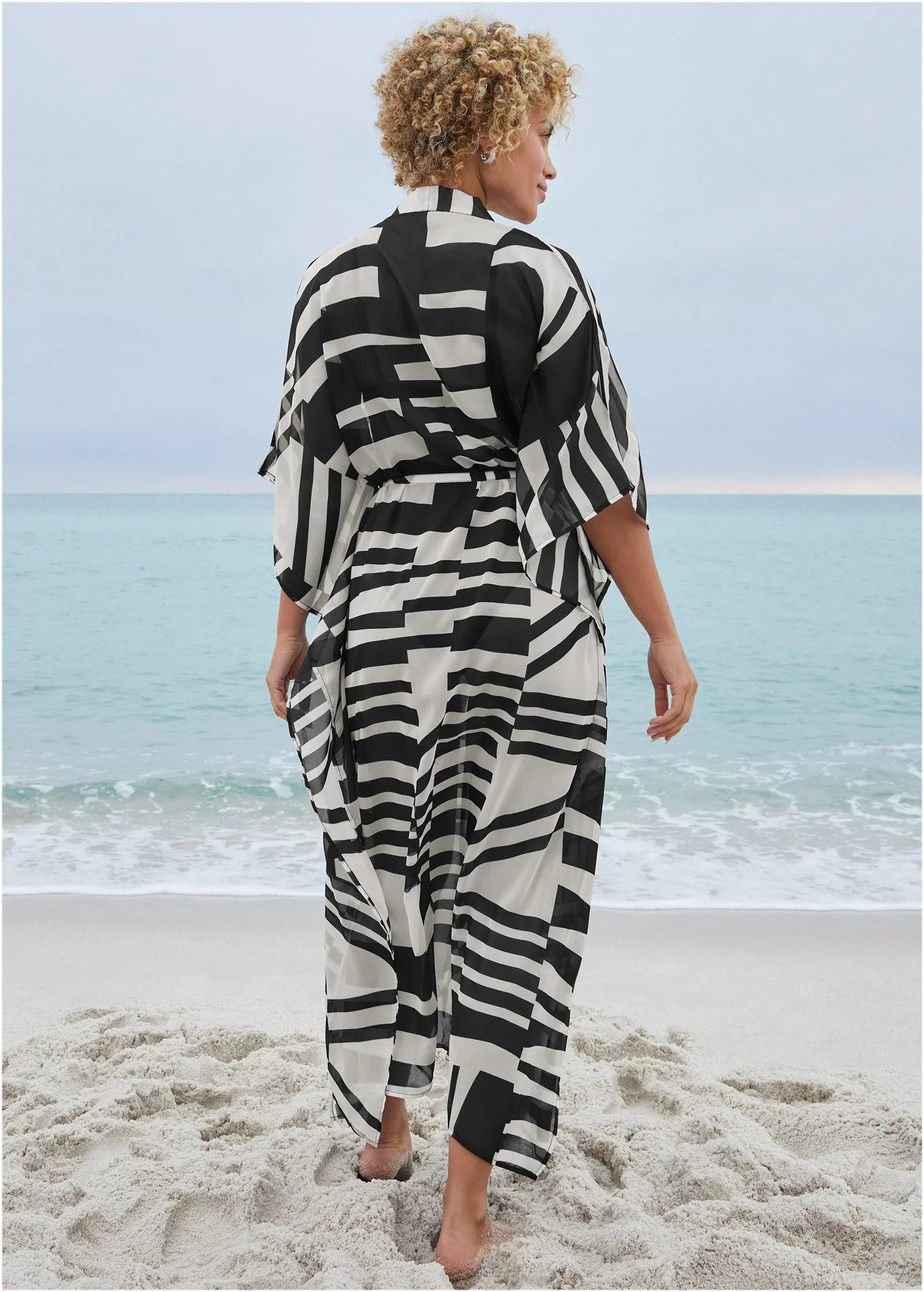 Front Tie Kimono Cover Up Modern Abstract