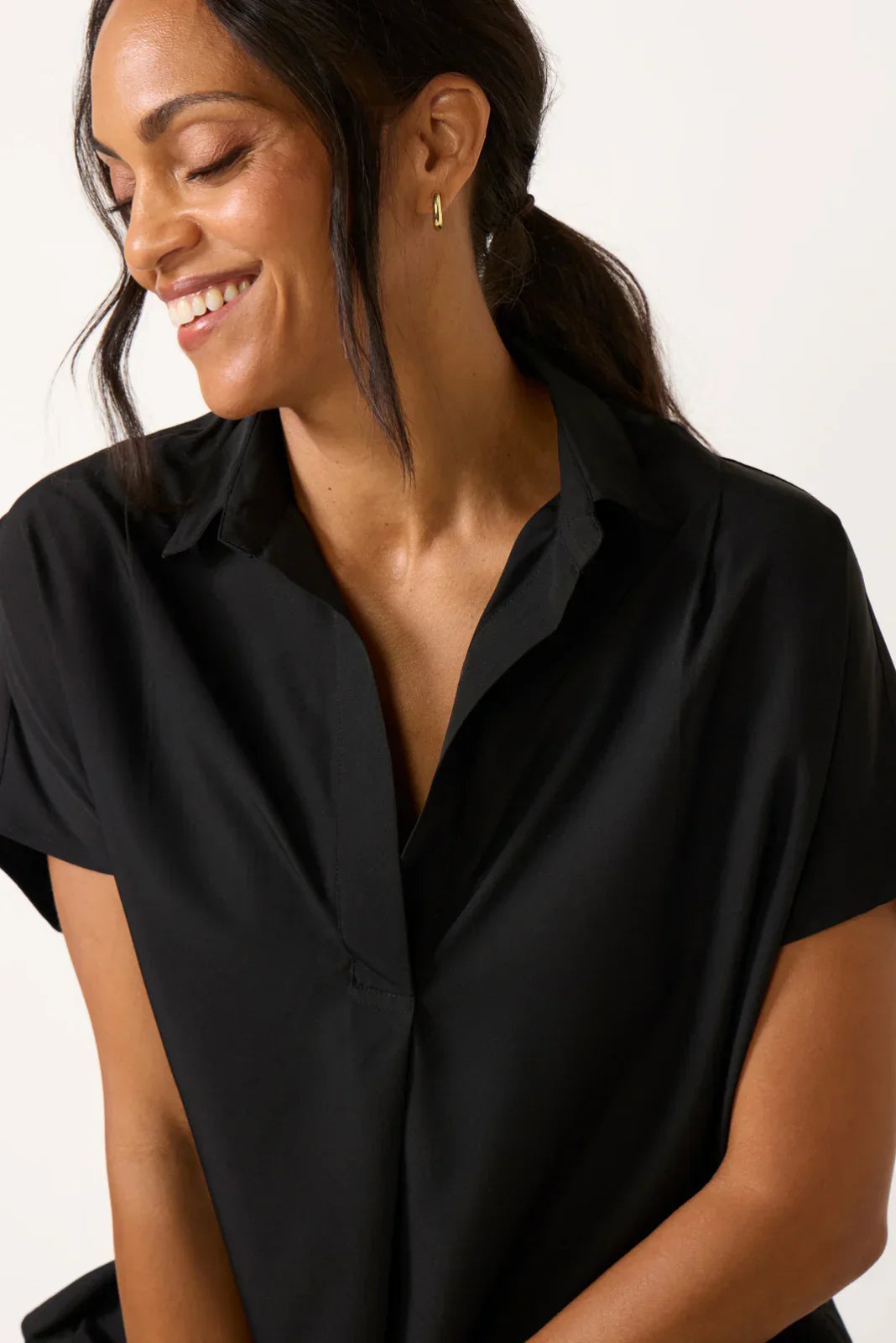 Crepe Short Sleeve Popover