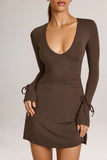 Modal Long Sleeve Mini Dress in Chocolate Brown