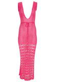 Crochet Maxi Cover Up Dress Fuchsia