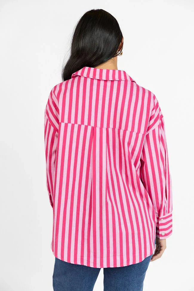 Drew Pink Striped Button Down Top
