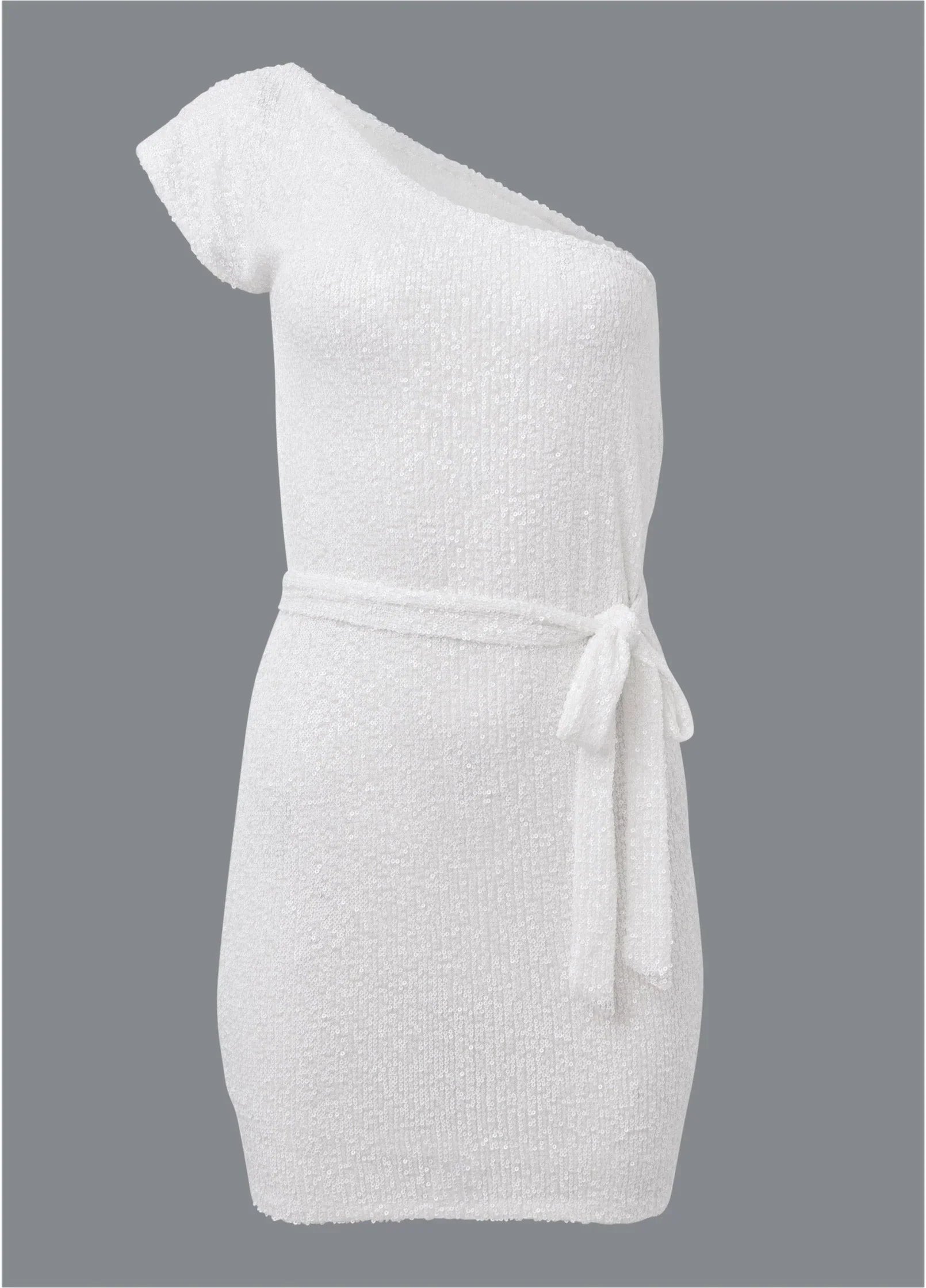 One Shoulder Sequin Dress White