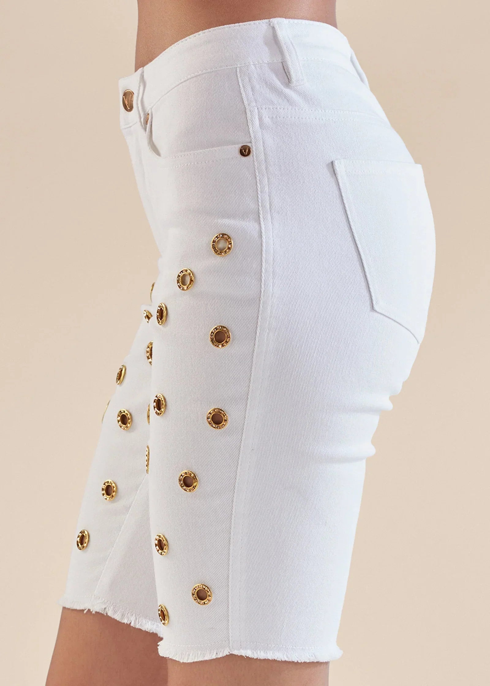 Grommet Detail Shorts White Denim
