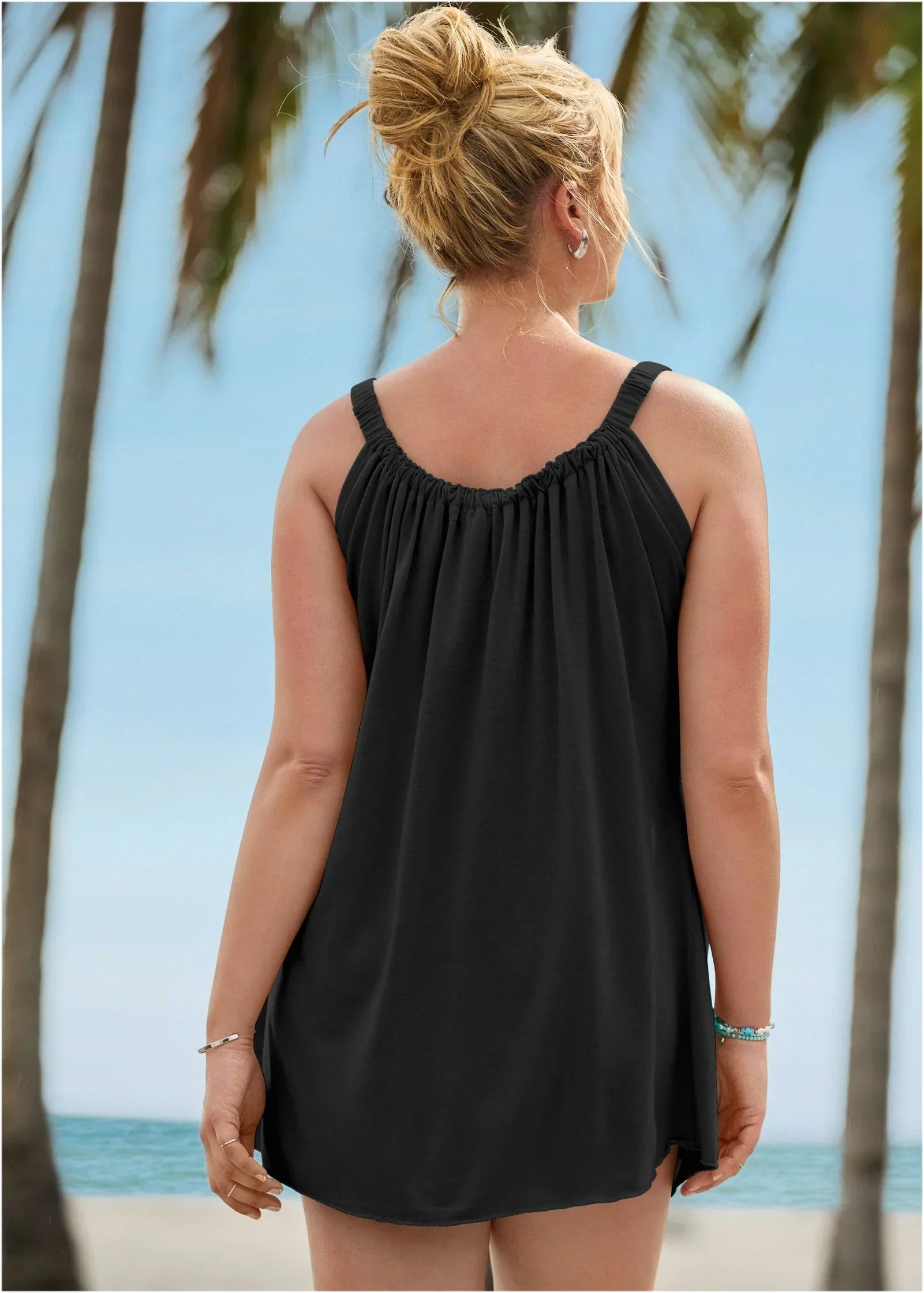 Gathered Neckline Dress Black