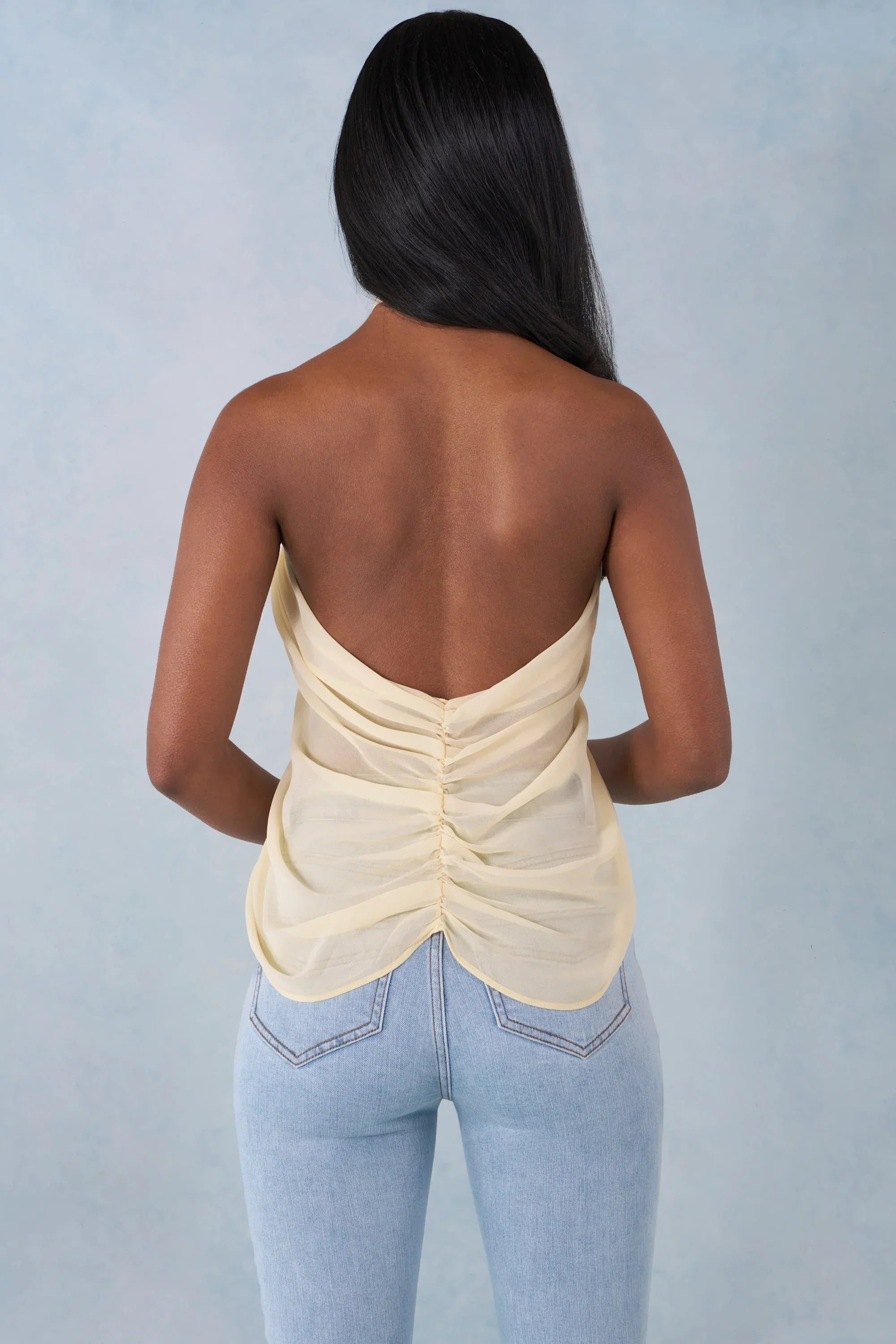 Halterneck Open Front Top in Butter Yellow