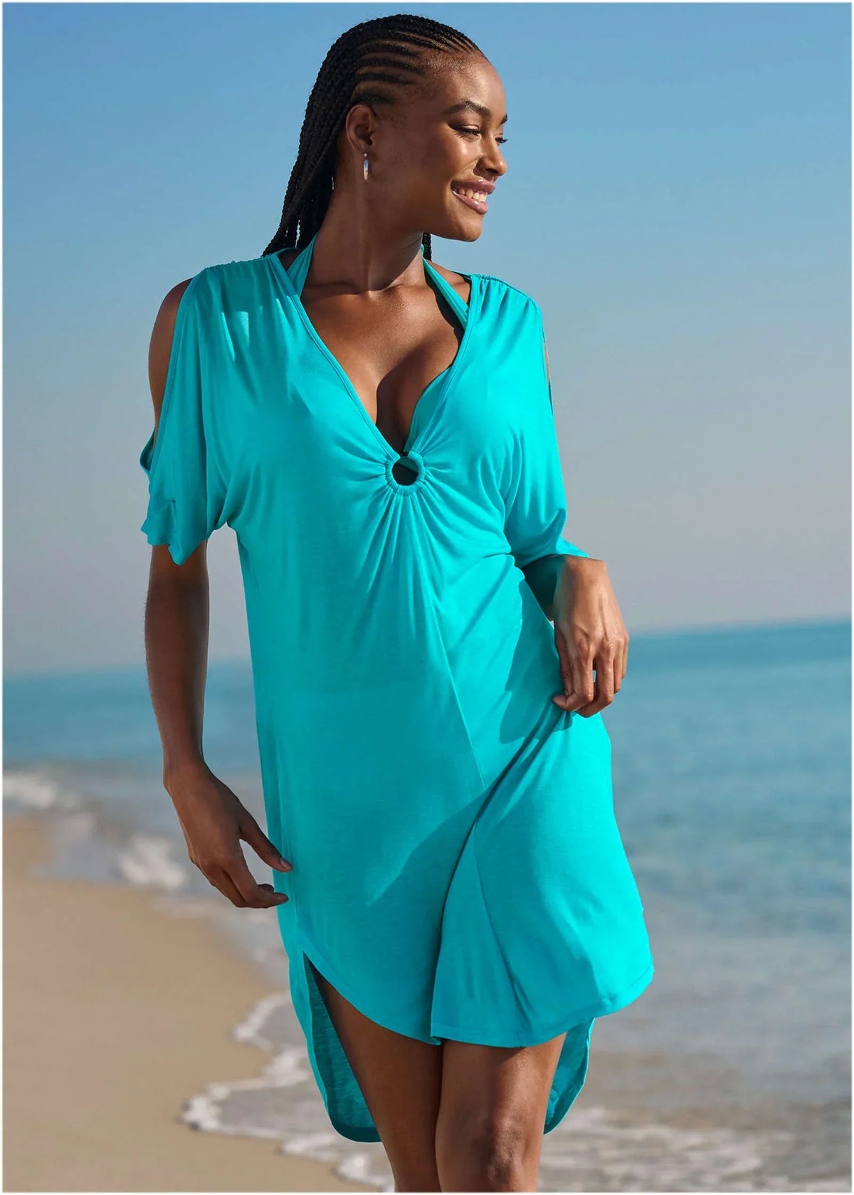 Ring Front Dolman Cover Up Aqua Reef