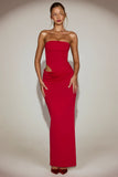 Soft Jersey Bandeau Cut Out Maxi Dress in True Red