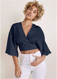 Kimono Sleeve Faux Wrap Top Navy