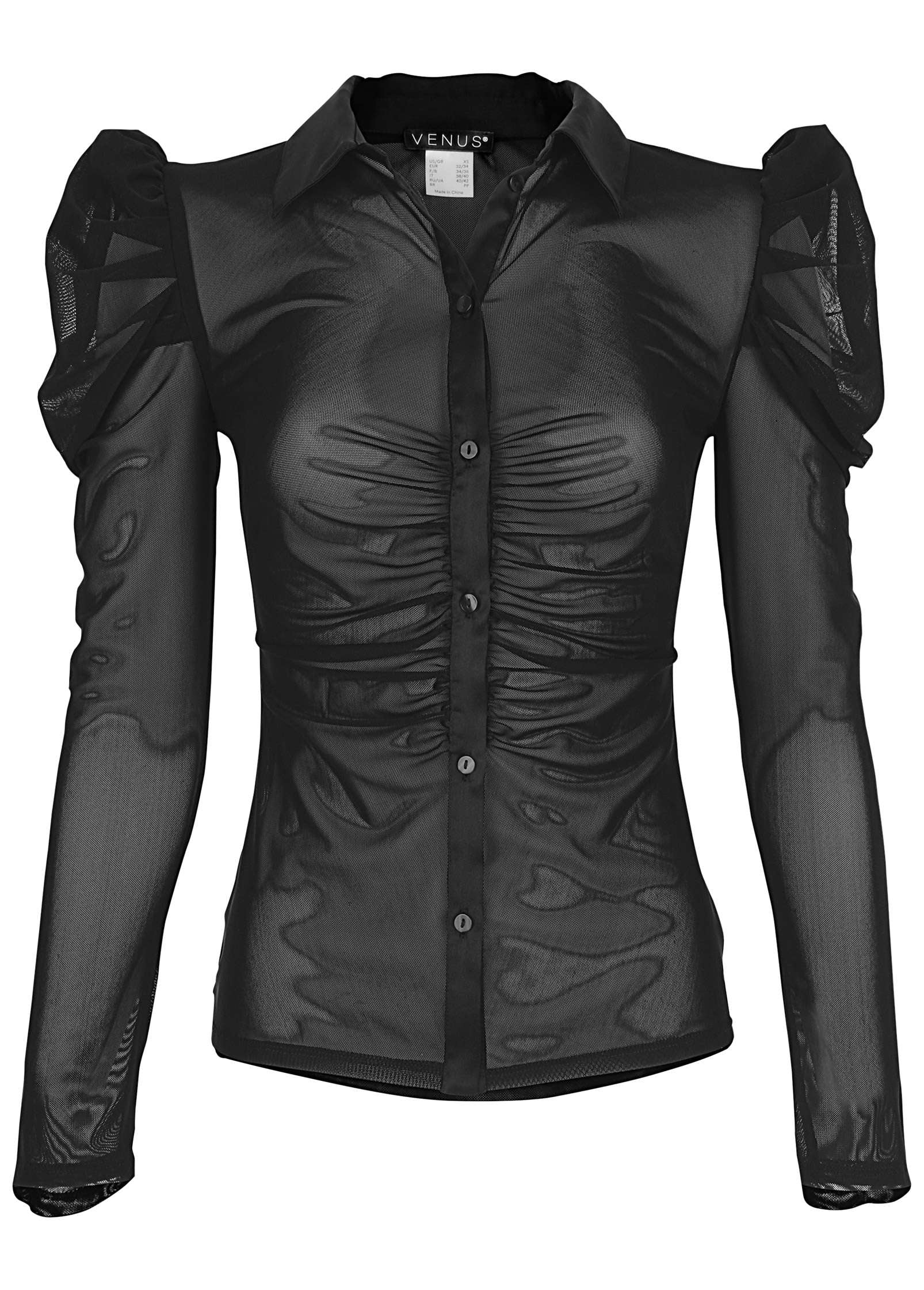 Mesh Button Front Top Jet Black