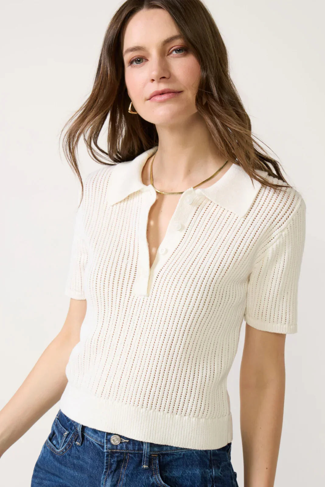 Dehlia Open Stitch Polo Sweater