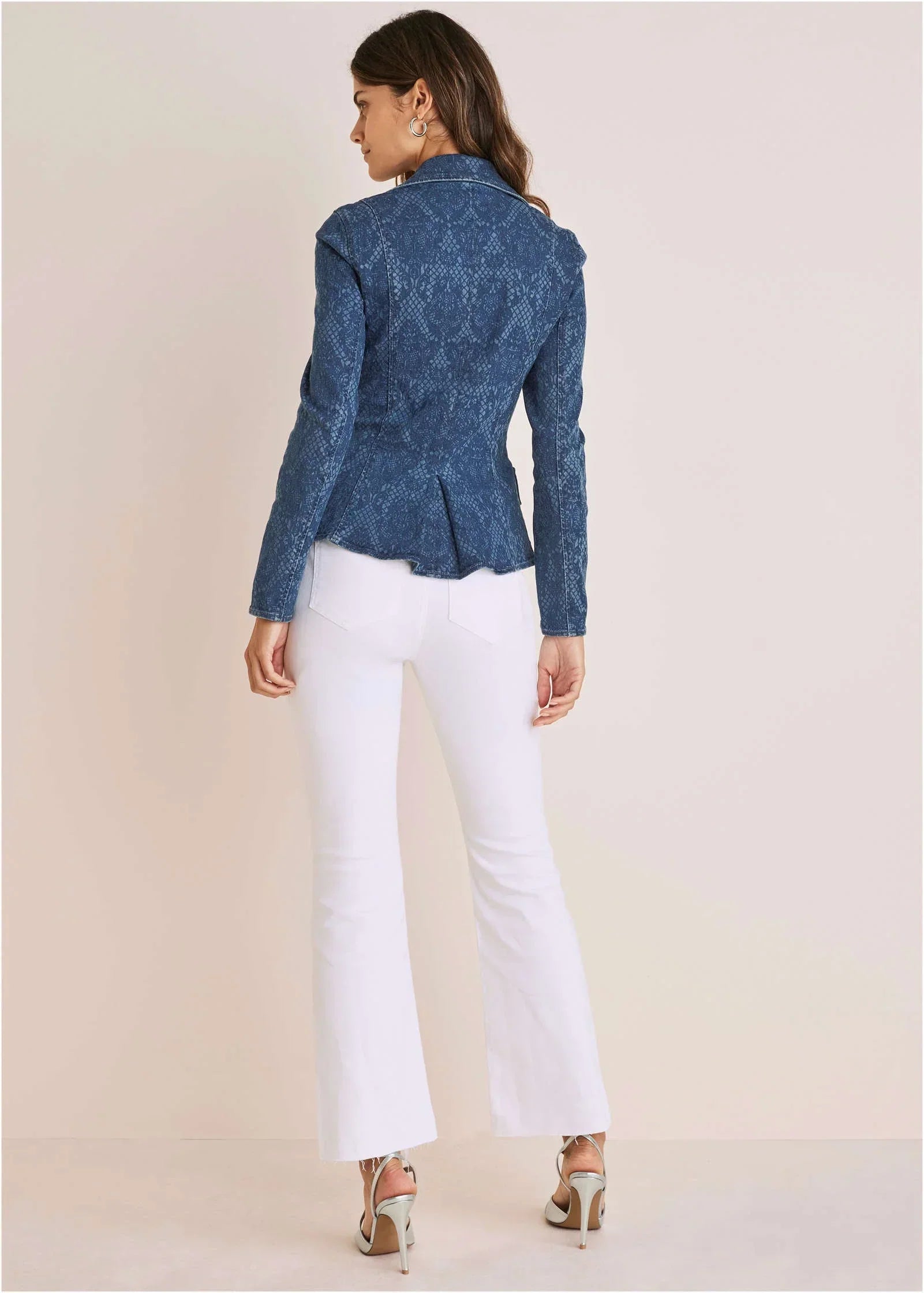 Lace Print Denim Blazer Medium Wash