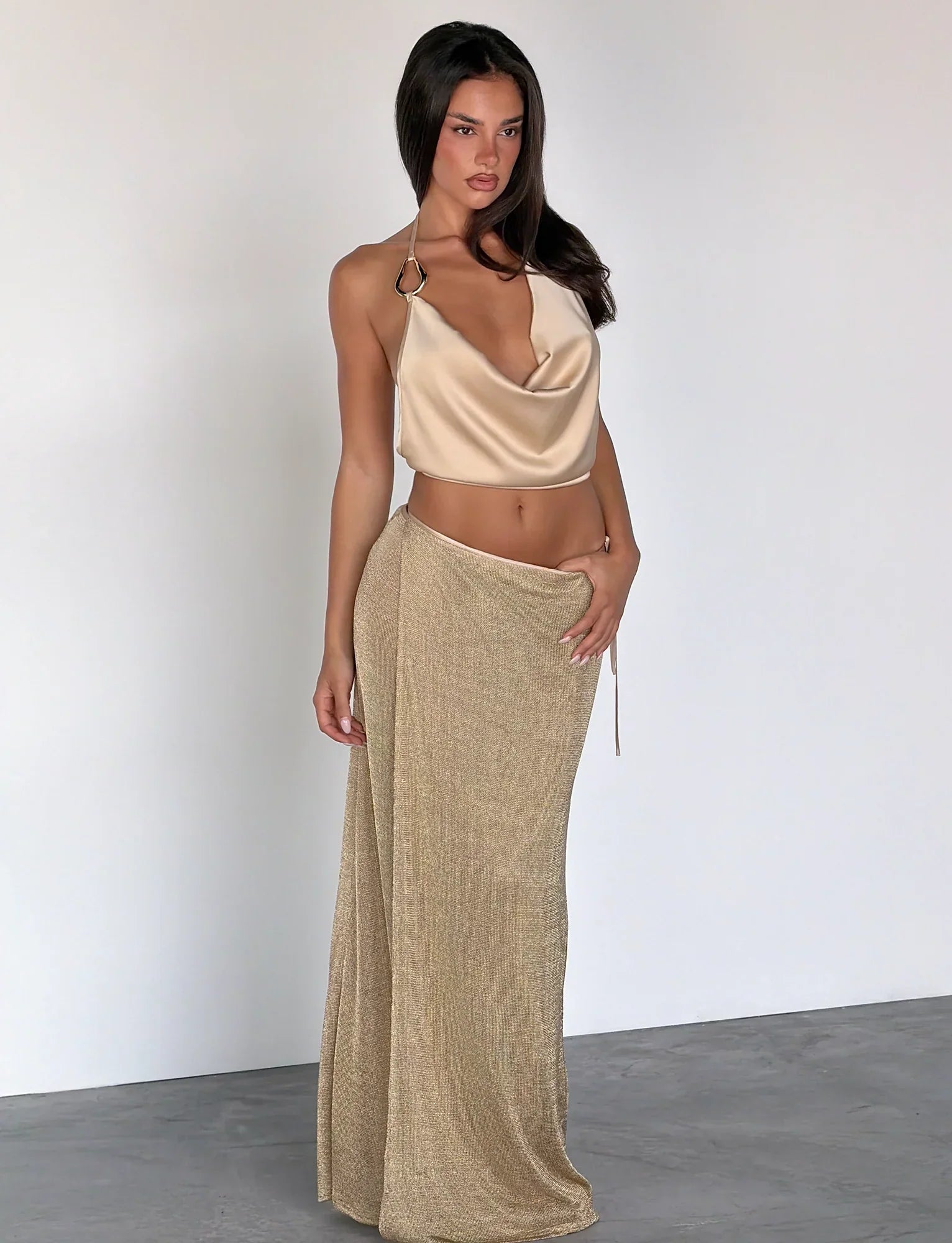 CYRENE TIE MAXI SKIRT GOLD