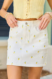 Greta Lemon Embroidered White Denim Mini Skirt