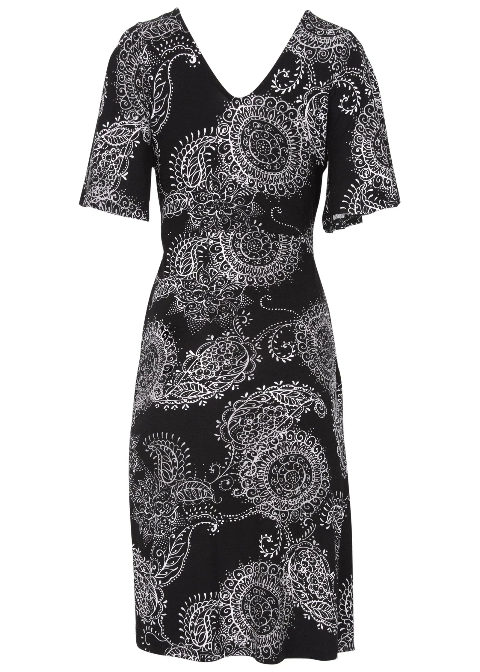 Print Midi Dress Black White