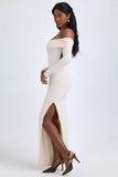Modal Off Shoulder Open Back Maxi Dress in Ivory