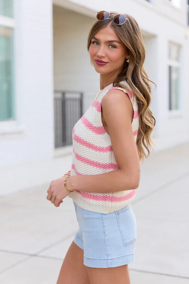Brooklyn Pink Striped Sweater Tank