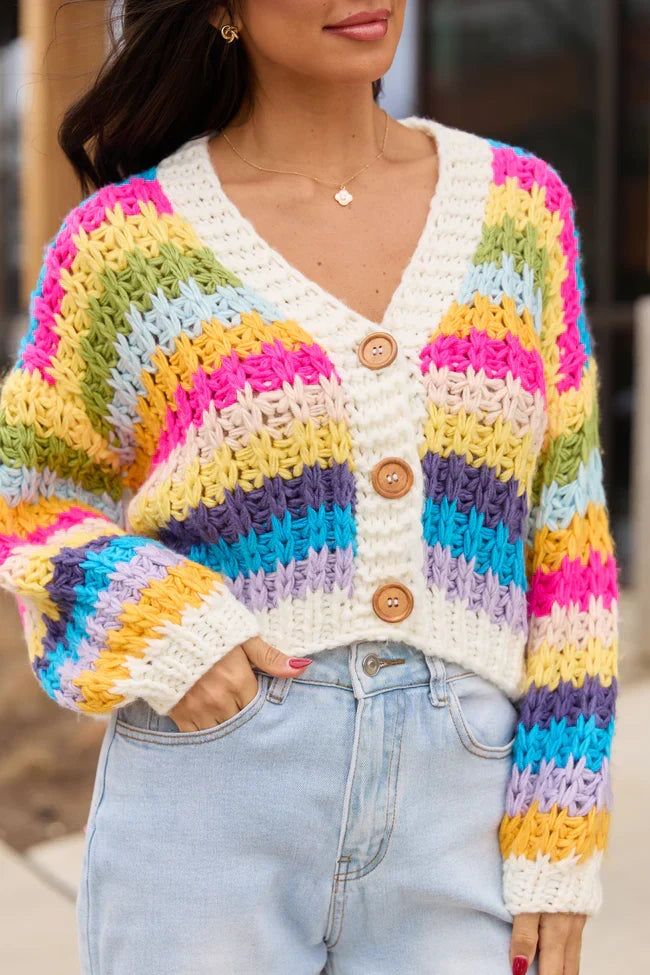 Colleen Multi Stripe Cropped Chunky Cardigan