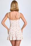 Lace Trim Ruched Mini Dress in Small Rose Print