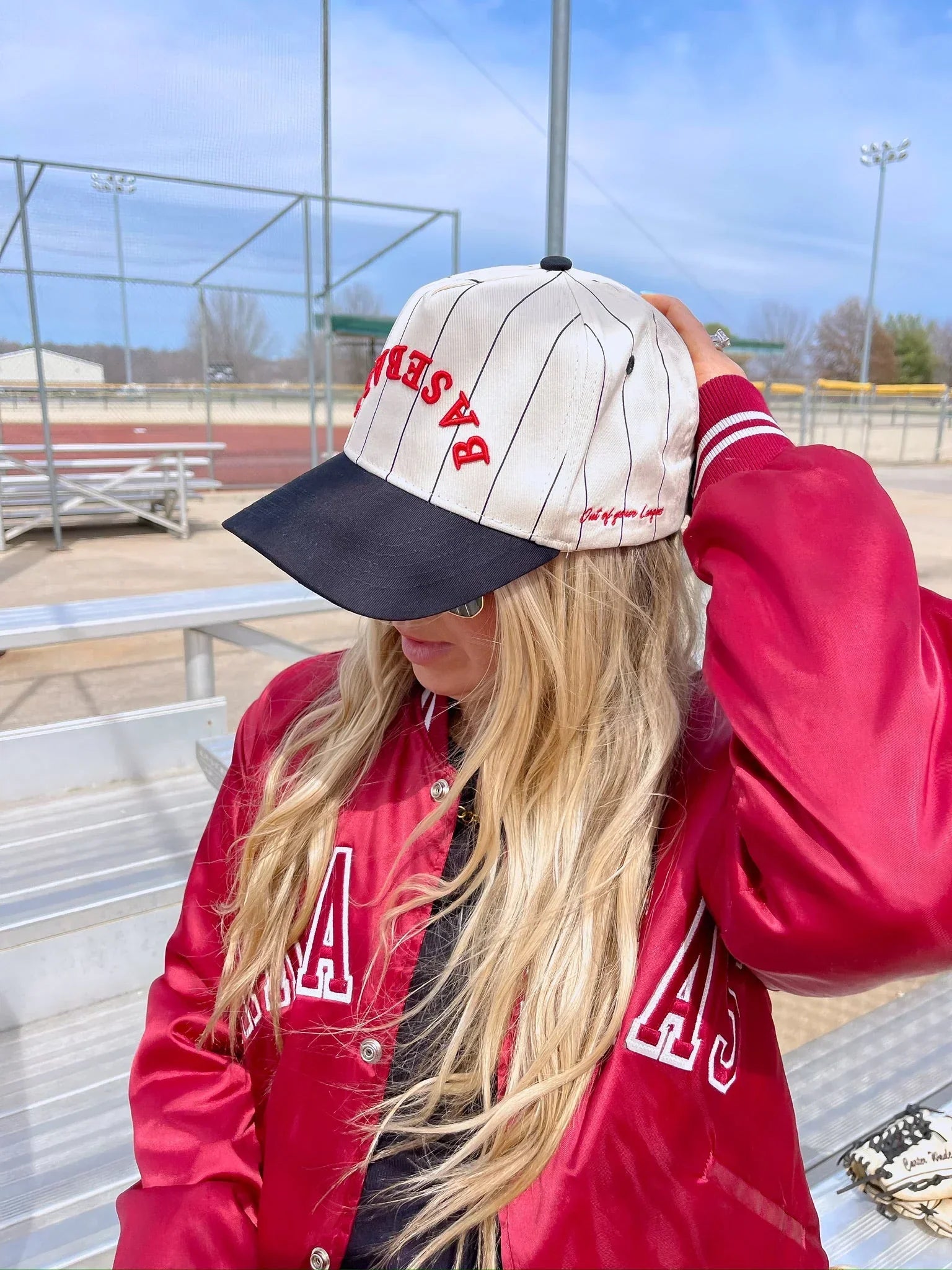BASEBALL Red on Black Stripe Vintage Hat PREORDER