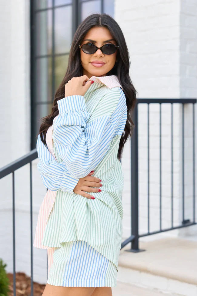Marlow Multi Stripe Button Up Top