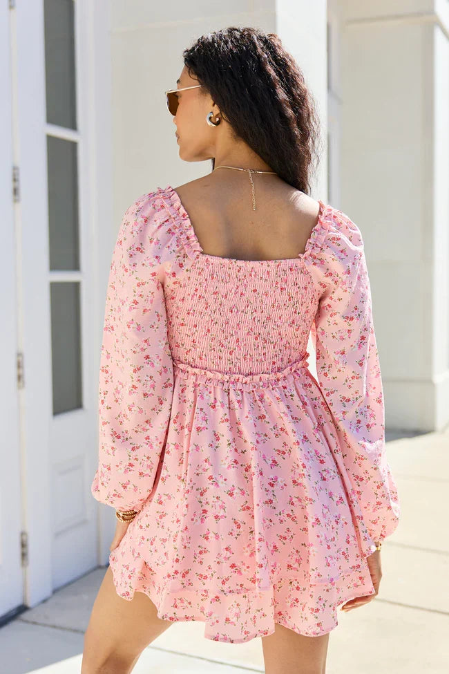Farah Pink Floral Ruffle Trim Romper
