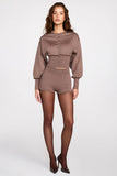 Knit Mid Rise Mini Shorts in Mocha