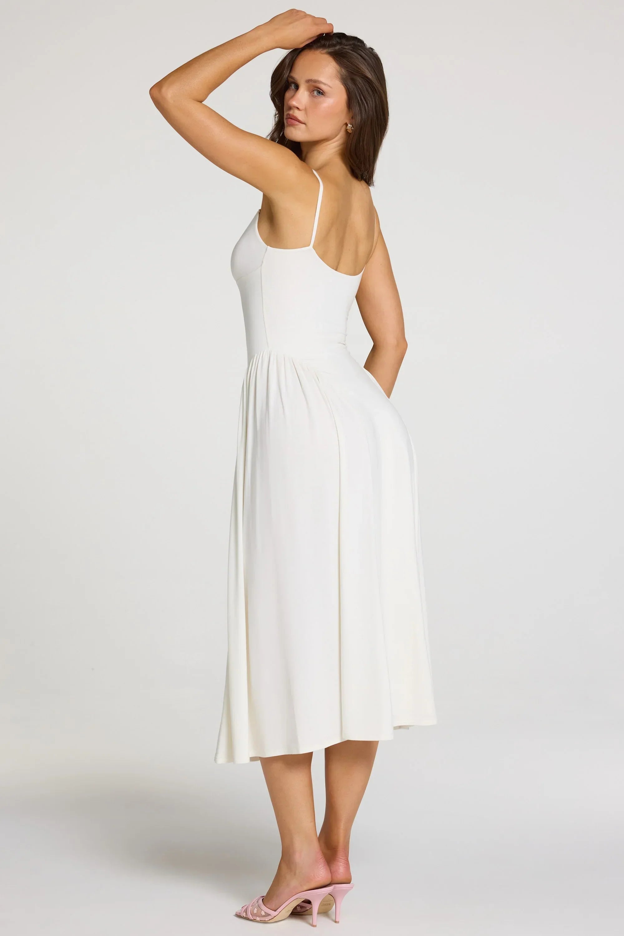 Modal Lace Trim Midaxi Dress in White