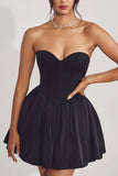 Corset Tulle Mini Dress in Jet Black
