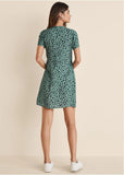 Printed V Neck Dress Green Black