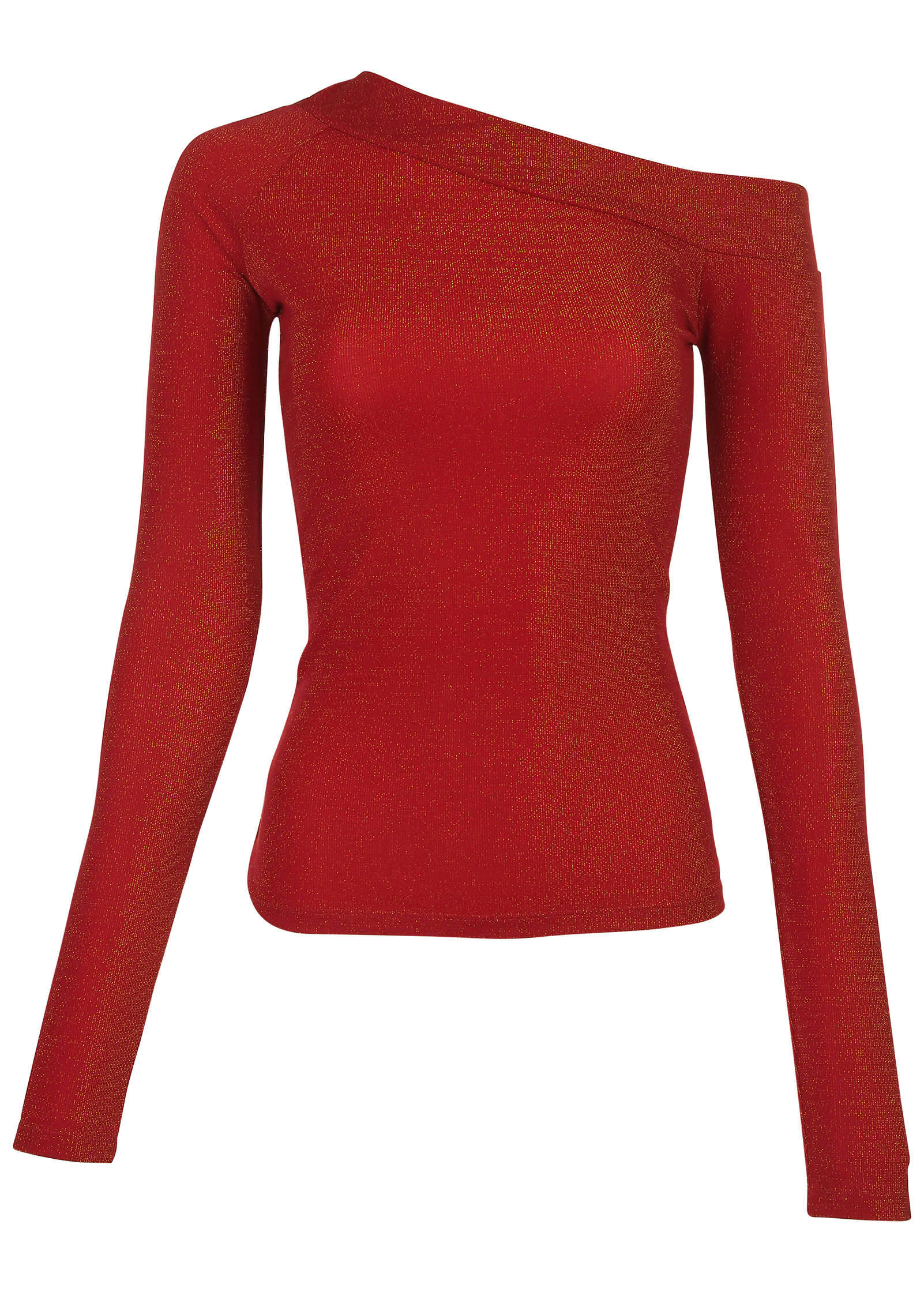 Glitter Knit One Shoulder Top Racing Red Glitter Knit
