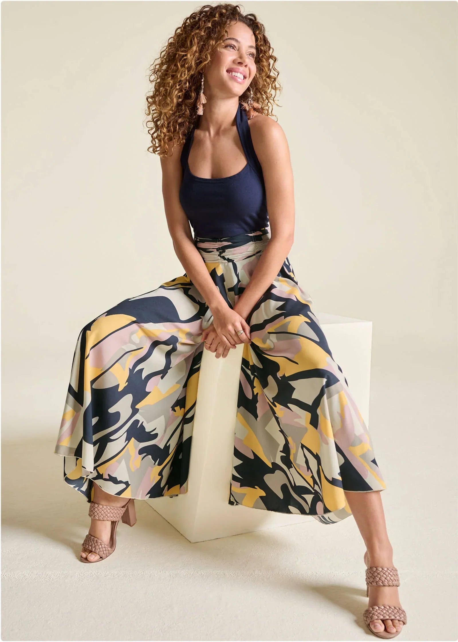 Printed Flowy Pants Navy Multi