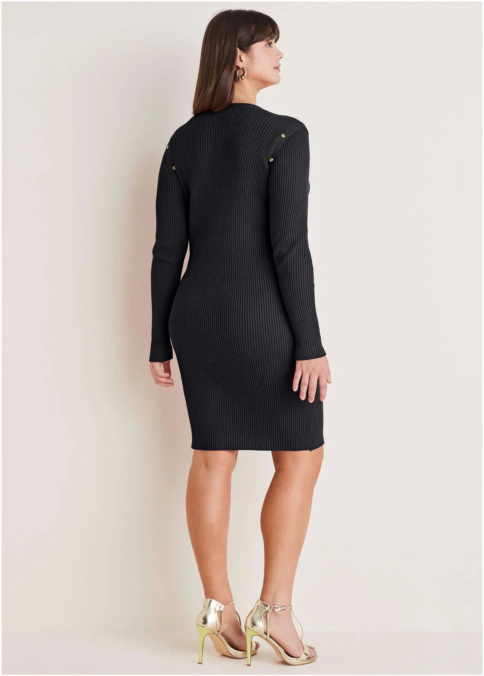 Button Detail Sweater Dress Jet Black