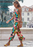 Cropped Printed Jumpsuit Pink Multi