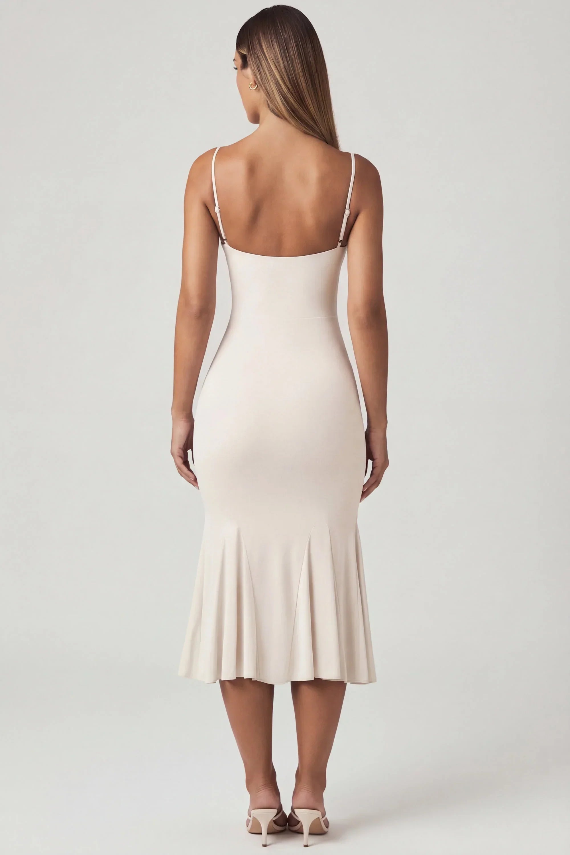 V Neck Godet Midaxi Dress in Ivory