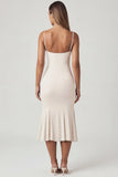 V Neck Godet Midaxi Dress in Ivory