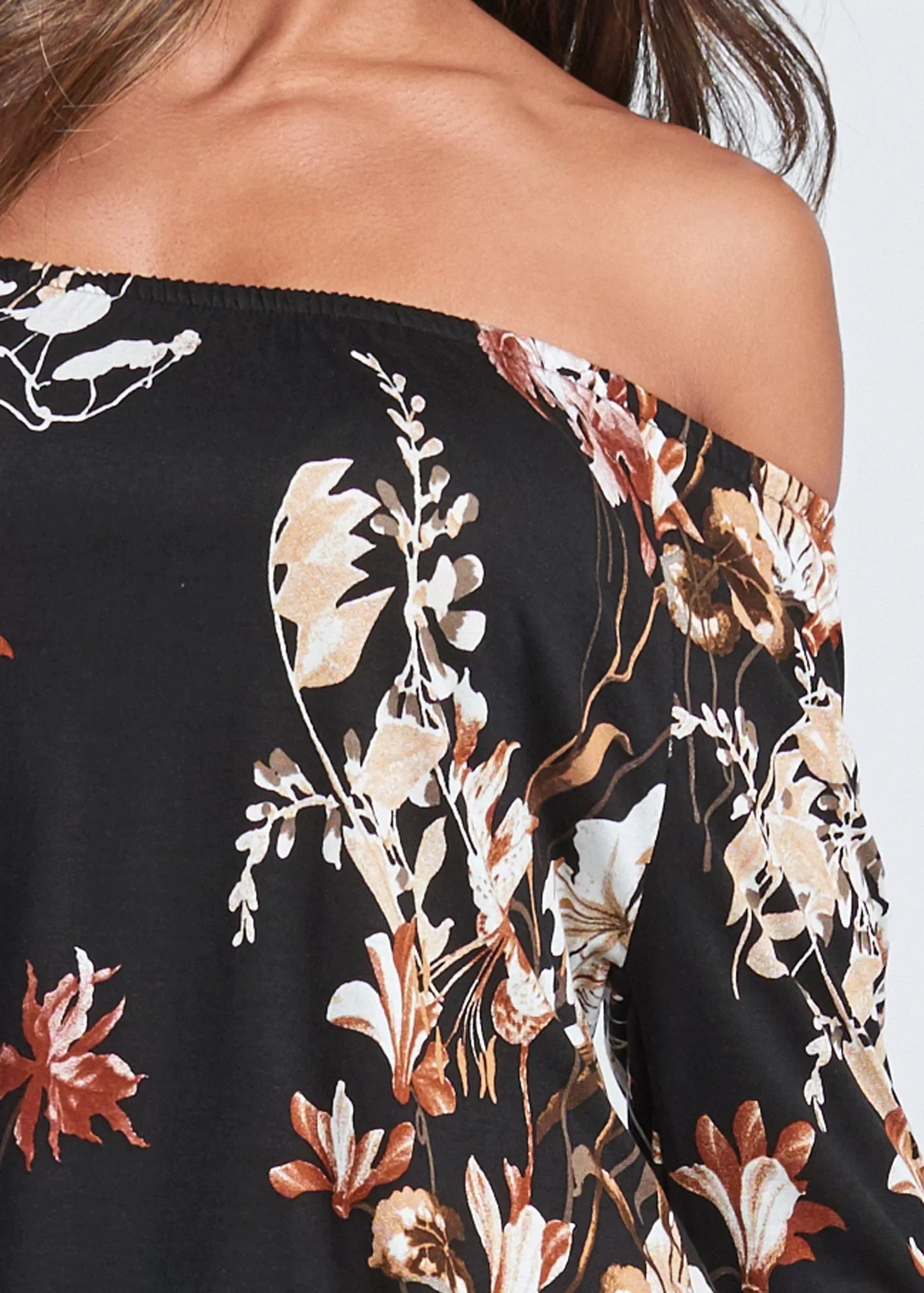 Bell Sleeve Printed Top Black Multi
