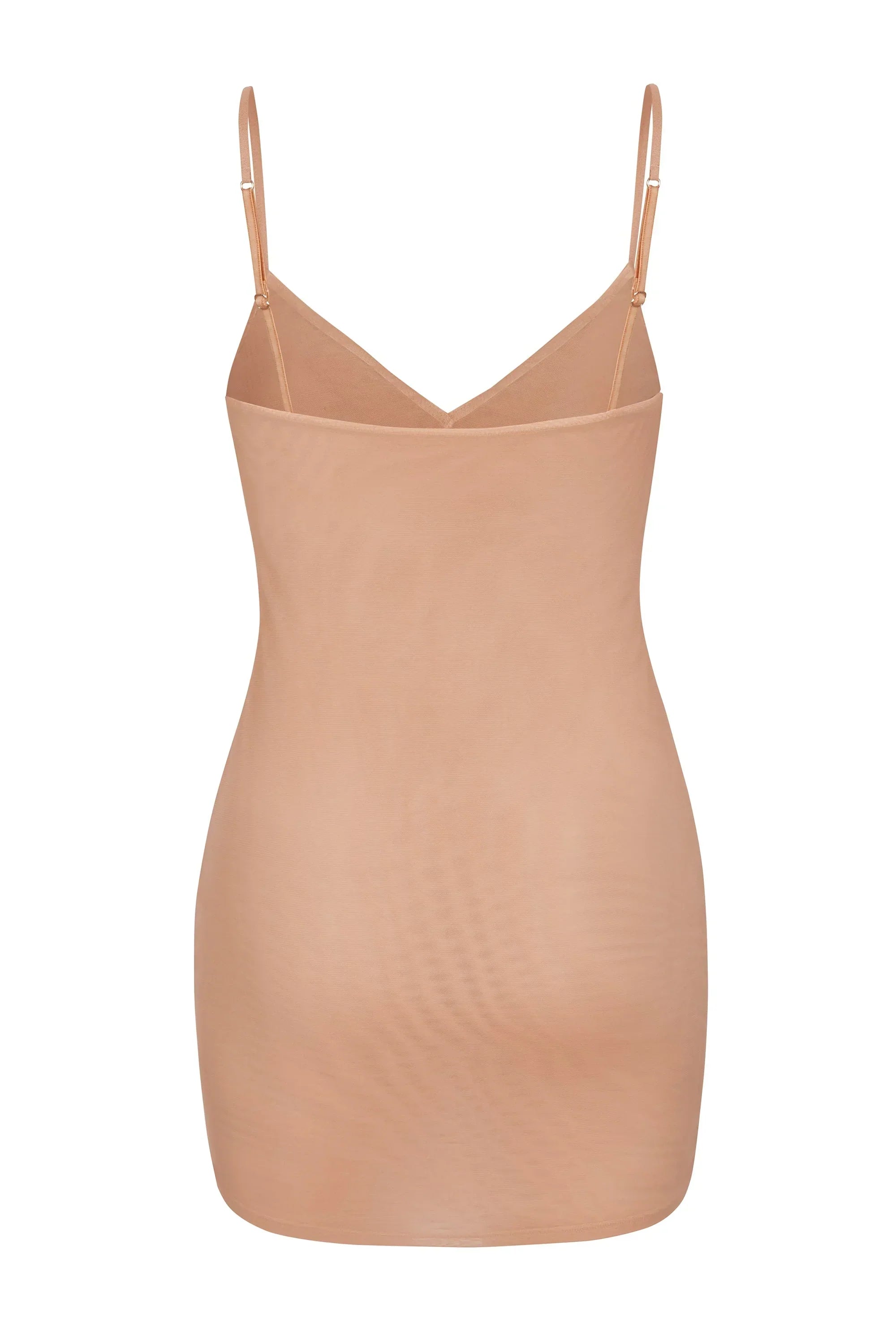 Soft Mesh V Neck Mini Slip Dress in Warm Peach