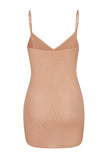 Soft Mesh V Neck Mini Slip Dress in Warm Peach