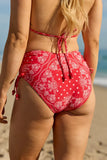 Beachside Bliss Red Bandana High Waisted Cinched Bikini Bottom