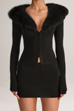 Knit Mid Rise Mini Skirt in Black