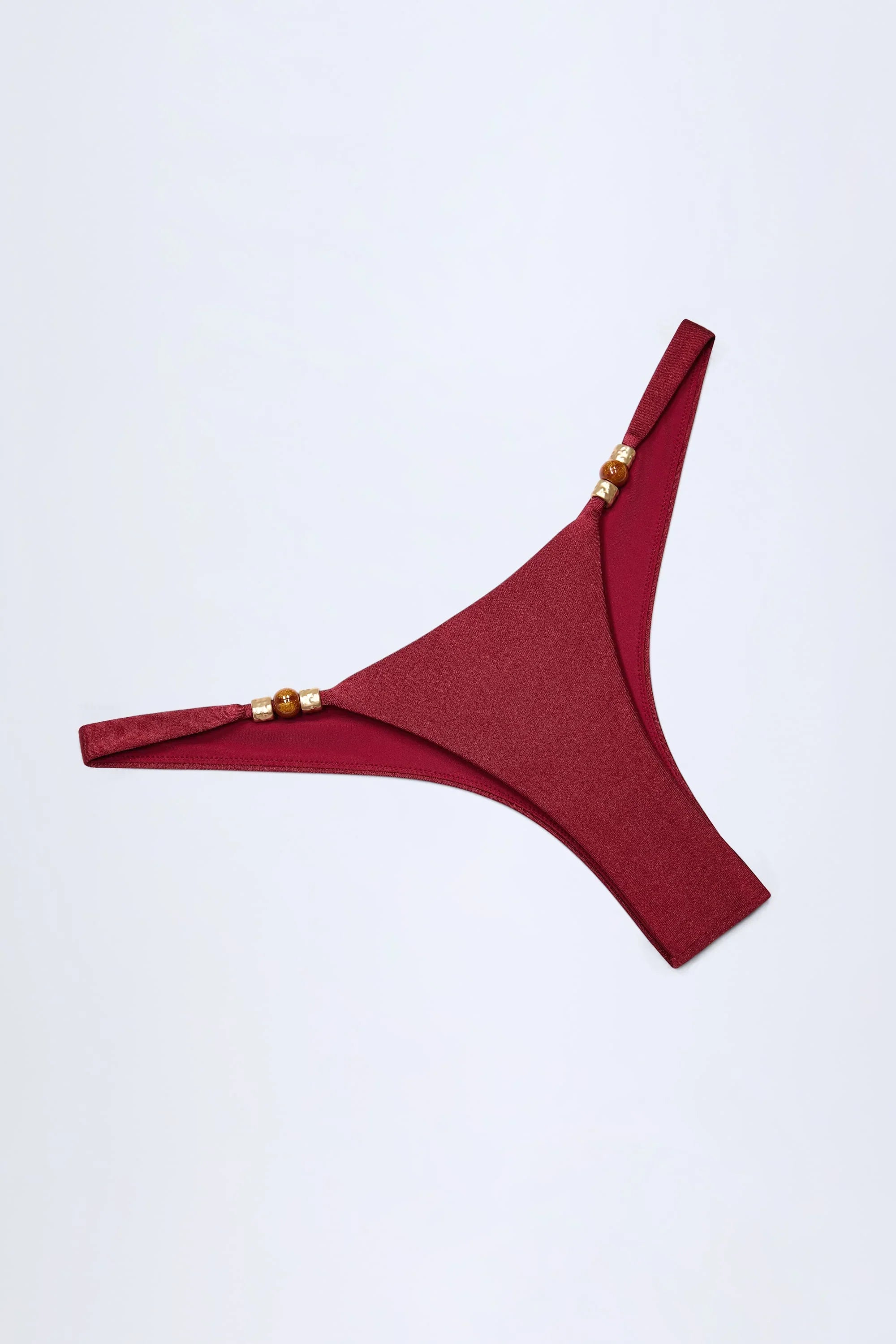 Bead Embellished Cheeky Bikini Bottoms in Dark Cherry