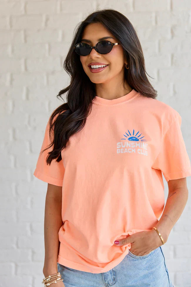 Sunshine Beach Club Neon Orange Graphic Tee
