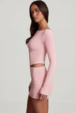 Modal Boat Neck Long Sleeve Top in Pink
